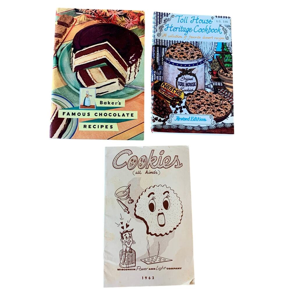 Vtg Baking Cookies Booklets Cookbooks Toll House Bakers Chocolate 30s 60s 80s